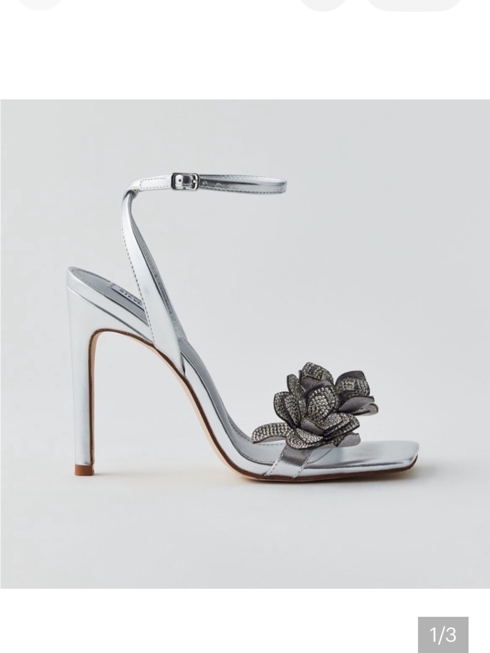 NWOT Steve Madden Ulyana metallic silver rhinestone floral heels  summer party - Picture 2 of 12